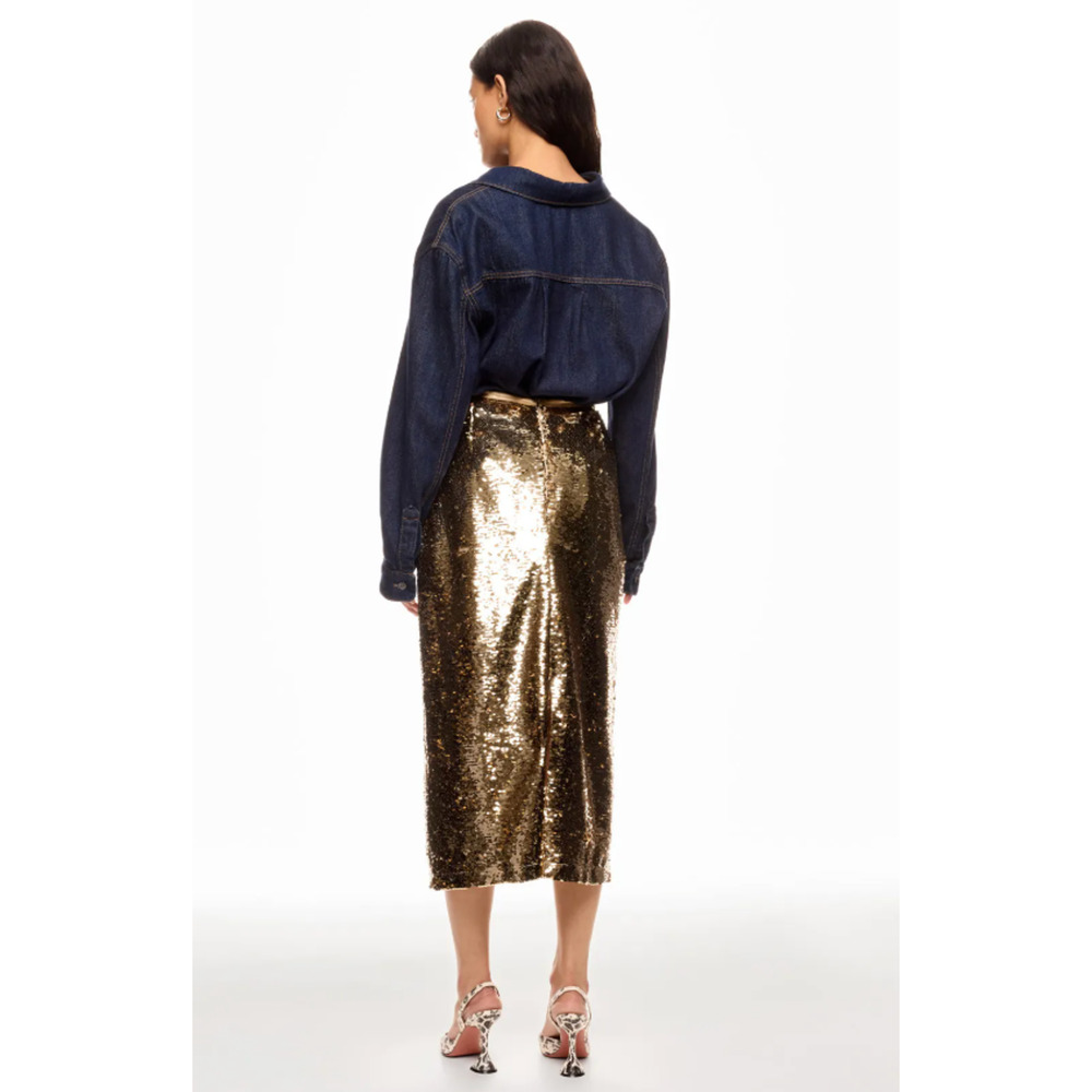 MARIE OLIVER NWT Wray Midi Skirt in Gold Sequin // 2 - Picture 14 of 15